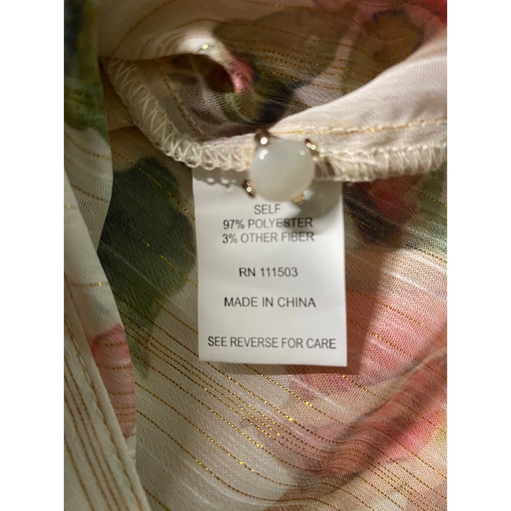 Hope Springs Rose Floral Blouse Metallic Stripe Button Front XL NWT - Picture 6 of 7